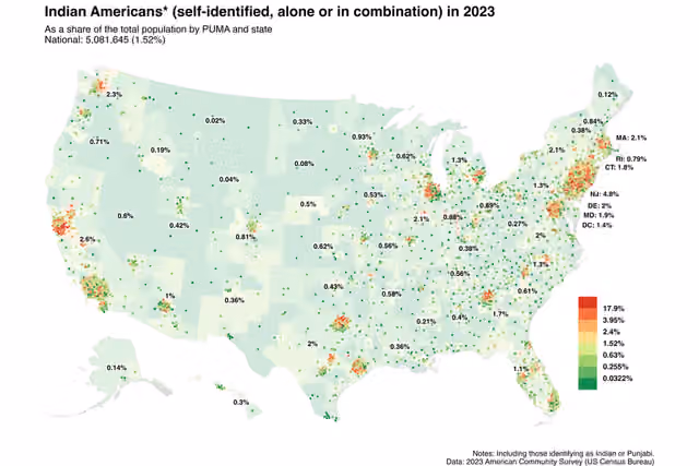 India Amerika Serikat — Map of Indian Americans in 2023