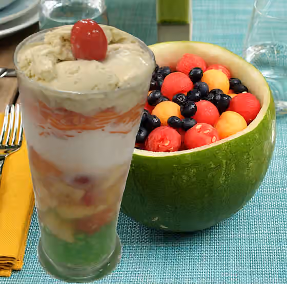 Hidangan Thalassery — Thalassery Falooda- A cocktail of Fruit salad, Dry fruits, Cashew-nuts, Takmania rose syrup, milk, vanila icecream