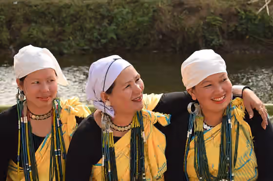 Galo people — Women from the Galo tribe in traditional dress at the BASCON festival in Basar, Arunachal Pradesh, India.