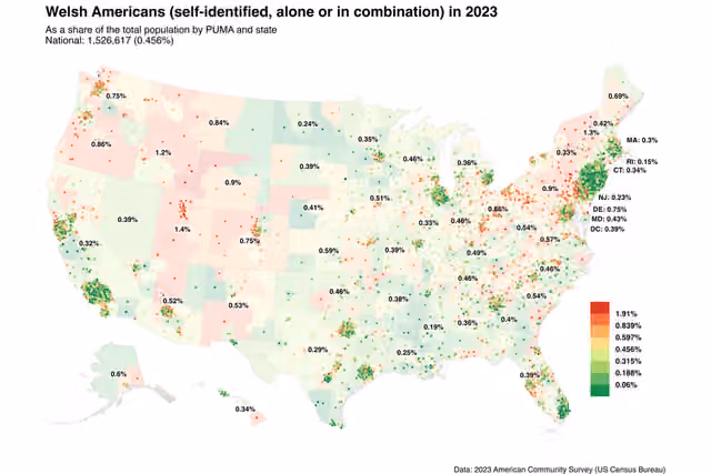 orang Wales Amerika — Map of Welsh Americans in 2023.
