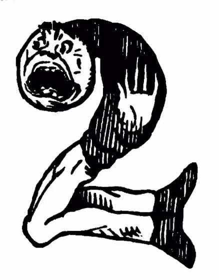 Nursery rhyme — an illustration of a person contorted to resemble the number two