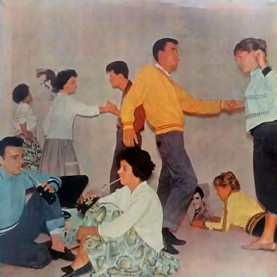 Nueva ola — Fotografía utilizada en la portada del disco argentino Rock n' roll en Brasil de Los Selvis, editado por RCA Victor en 1960 (cat.