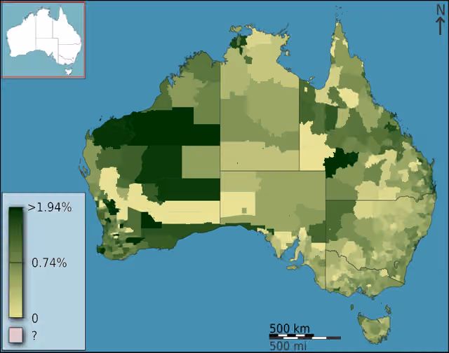 New Zealand Australians — People of New Zealander ancestry as a fraction of total persons, in Australia, Australia, according to the 2011 census results.