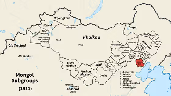 Kharchin Mongols — Territories of the Kharachin subgroup of Mongols in the Qing Empire, 1911
