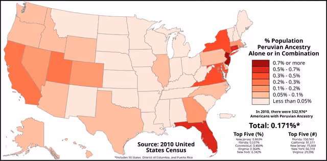 Peruvian Americans — Americans with Peruvian Ancestry by state as of the 2010 U.S.