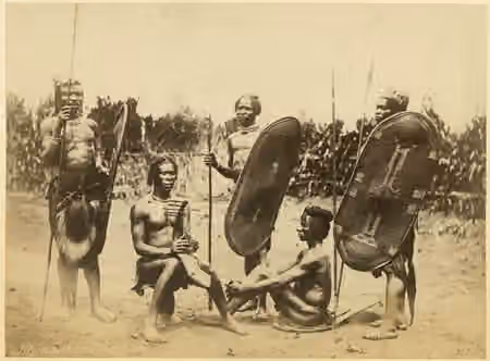 Suku Zande — Zande men with shields, harp