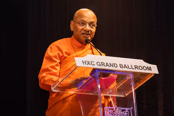 Sri Lankans in Malaysia — Dhammaratana giving the opening speech at Ti-Ratana Welfare Society's 21st anniversary celebration in 2019.