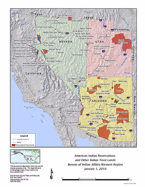 Quechan — A Map of Indian Reservations in the Bureau of Indian Affairs Western Region, AZ, NV, UT and portions of CA, OR and ID