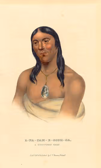 Rainy Lake and River Bands of Saulteaux — A-na-cam-e-gish-ca, a Chippeway Chief, painted by Charles Bird King Lithographed, colored and published ca.
