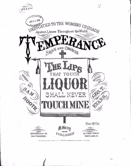 Temperance songs — Image from the Library of Congress archives, Songs of the Temperance Movement and Prohibition