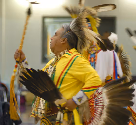 Omaha people — Richard Barea, a tribal dancer from the Omaha Tribe, performes in authentic tribal dress as part of the Native American Heritage Observance month culture fair held at the Lied Activity Center in Bellevue, Neb., on Nov.