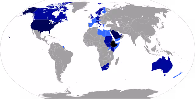 Ethiopian diaspora — Map of the Ethiopian population by country.