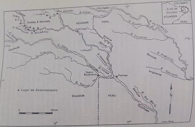 Siona people — Mapa geogràfic sobre la localització del grup Siona-Secoya
