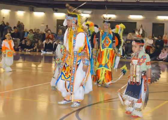 Ho-Chunk — Members of the Winnebago Indian Tribes dance team, perform authentic Native American ceremonial dances at the Lied Activity Center in Bellevue, Neb., on Nov.