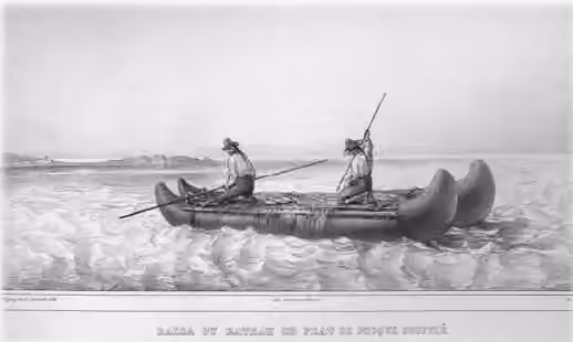 Chango people — Changos con balsa de cueros de lobos en Cobija, D'Orbigny en 1833.