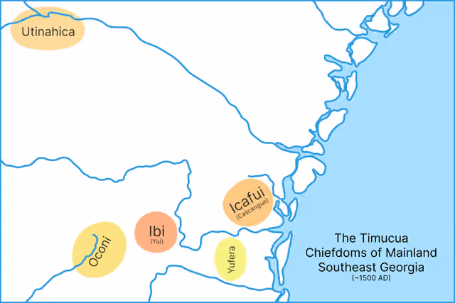 Ibi people — A map of the Timucua chiefdoms of mainland southeast Georgia in the 16th century.