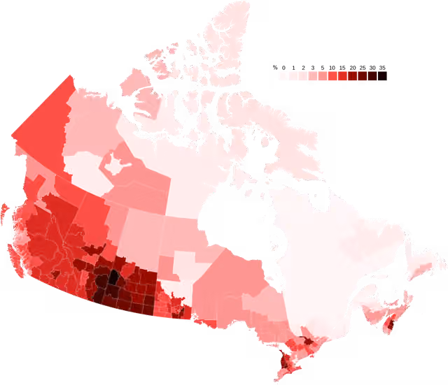 orang Jerman Kanada — Map of German Canadians by census division.