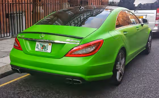 Al-Thani — Wrapped Mercedes-Benz CLS 63 AMG (C218) with Florida vanity plates "ALTHANI"