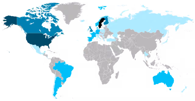orang Swedia — Map of the Swedish people around the world.