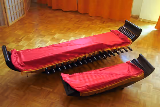Kacapi — Kacapi indung and kacapi rincik covered with red silk cloth