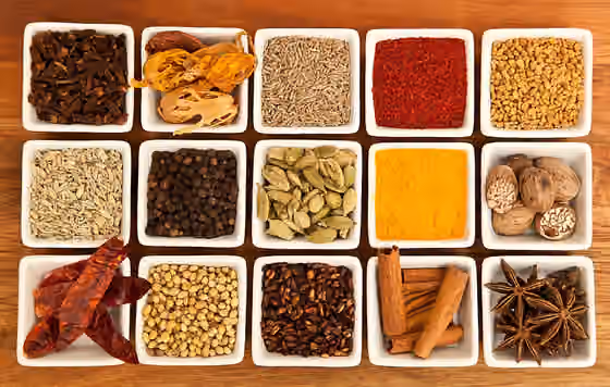 Masakan India — An array of Indian Spices commonly used in Indian and south asian cuisine