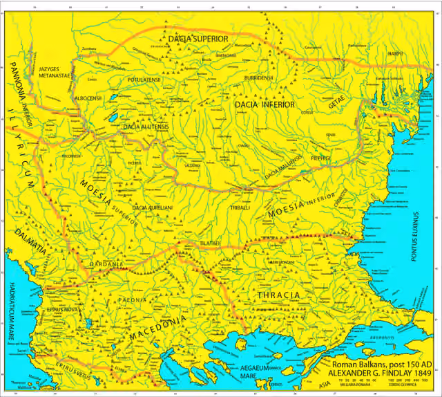Burs (Dacia) — Map of the Roman provinces of Macedonia, Thracia, Illyricum, part of Pannonia Inferior, Moesia & Dacia.