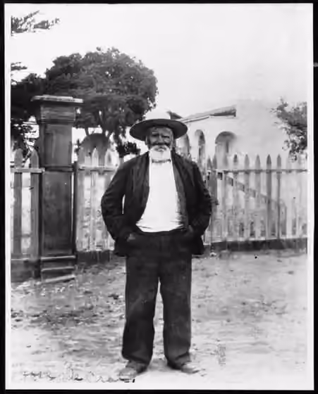 Acjachemen — Photographic portrait of a San Juan Capistrano Mission Indian bell ringer, ca.