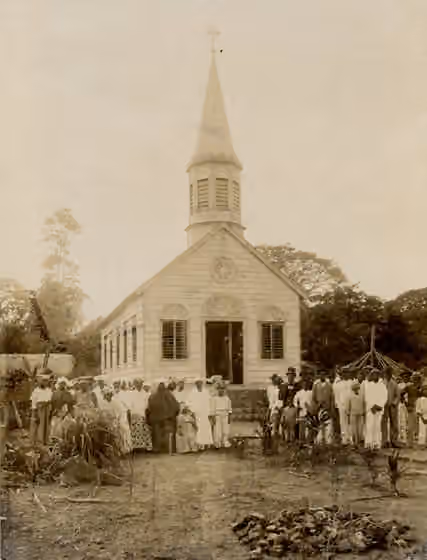 Brooskampers — The Redemptorist church on plantation Rorac of the Brooskampers Maroons in Suriname of the year 1897, 1898 and 1899.