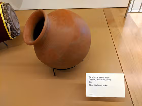 Music of Tamil Nadu — Maker:L,Date:2017-8-13,Ver:5,Lens:Kan03,Act:Kan02,E:Y Quotation of description label Ghaṭam (vessel drum) Chennai, Tamil Nadu, 2009 Clay Mana Madgurai, maker 2010.79.40.1