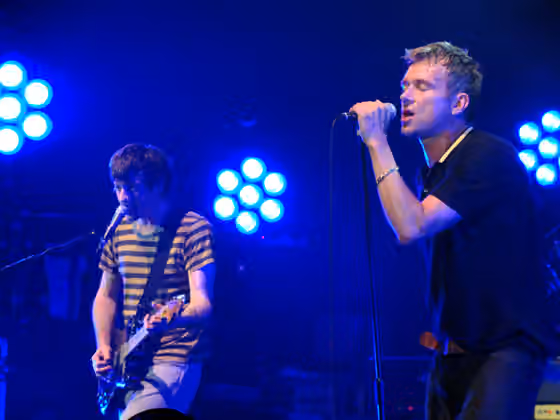Britpop — Graham Coxon and Damon Albarn of Blur on stage at the Newcastle Academy, June 2009.