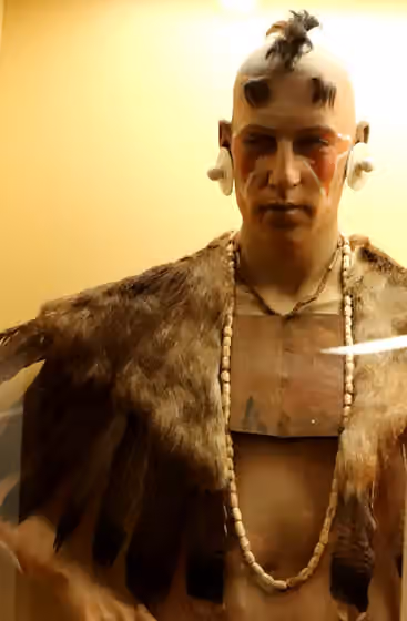 Pedee people — An archealogical reconstruction of a Pedee man displayed at Town Creek Mound Museum in North Carolina.