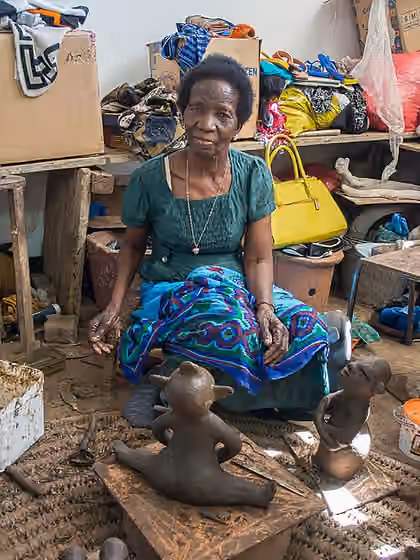Makonde people — Reinata Sadimba, Mozambican artist, at her workshop on the premises of the Museum of Natural History in Maputo, on September 5 2017