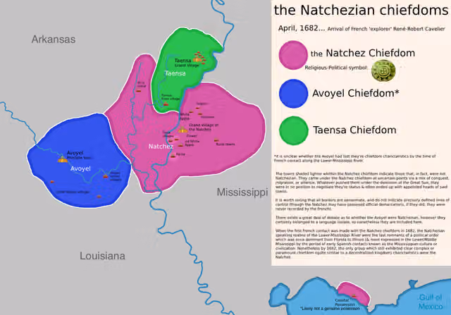 Natchez people — Natchez chiefdoms in 1682