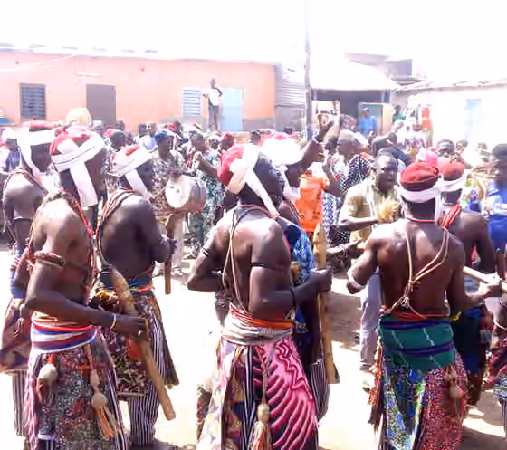 Bariba people — Dancers performing at the Bariba Ganni festival, Nkki, Borgu department, Benin.