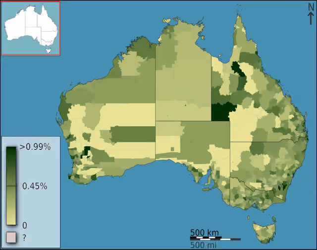 French Australians — People of French ancestry as a fraction of total persons, in Australia, Australia, according to the 2011 census results.