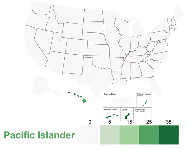 Kepulauan Pasifik Amerika — Choropleth map of Pacific Islanders in the United States alone or in combination