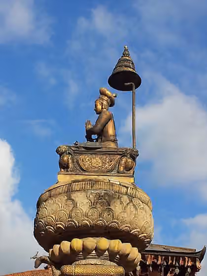 Shresthas — Statue of King Bhupatindra Malla at Bhaktapur Durbar Square
