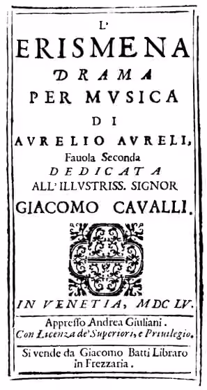 Dramma per musica — Francesco Cavalli - Erismena - title page of the libretto - Venice 1655