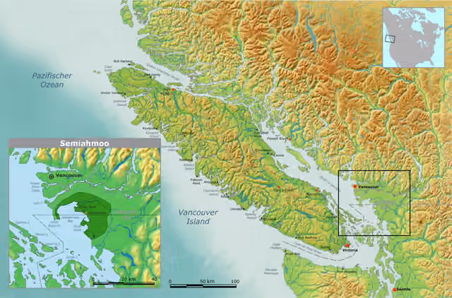 Semiahmoo people — Map of traditional Semiahmoo tribal territory.