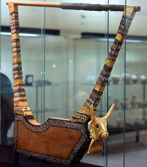 Music of Iraq — Detail, the Queen's gold lyre from the Royal Cemetery at Ur.