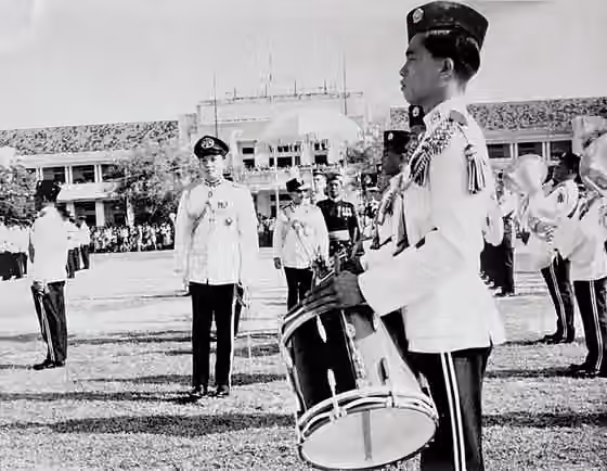 Music of Brunei — His Highness The Sultan inspects the newly formed Brunei Malay Regiment Band