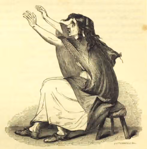 Keening — A woman Keening at a wake County Kerry in the early nineteenth century, drawn by an artist from the memories of Samuel Carter Hall.