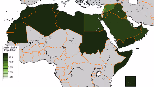 Arab Muslims — Map indicating Muslim percentages in Arab League members