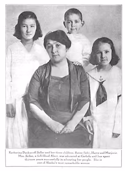 Alaskan Creole people — Kathryn Dyakanoff Seller with three of her children, from a 1922 publication.