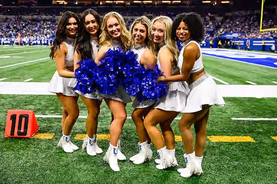 NFL cheerleading — Members of the Indianapolis Colts cheer squad during a game against the Washington Commanders at Lucas Oil Field, Indianapolis, IN, October 30th, 2022.