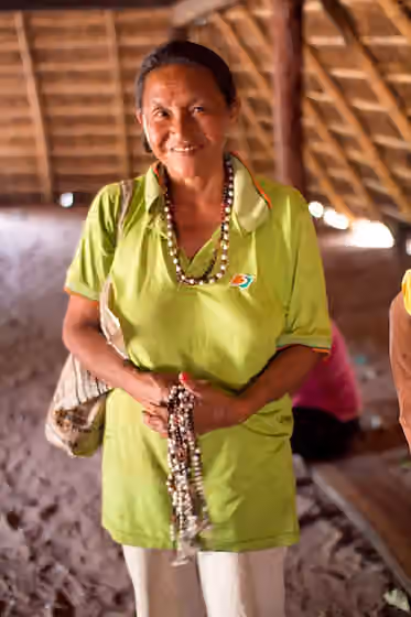 Pai Tavytera — Ña Silvia, A spiritual leader of Pai Tavytera Indians in Amambay, inside traditional guarani hut