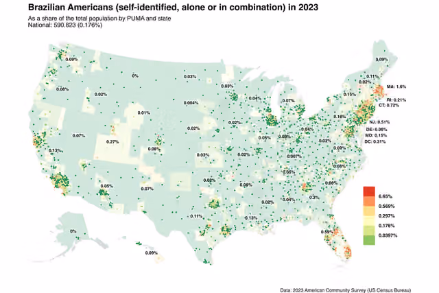 Brazilian Americans — Map of Brazilian Americans in 2023.