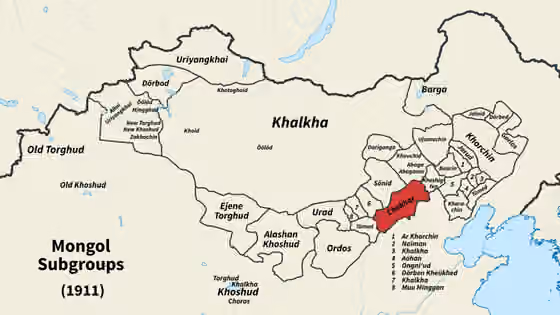 Chahars — Territories of the Chakhar subgroup of Mongols in the Qing Empire, 1911