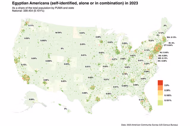 orang Mesir Amerika — Map of Egyptian Americans in 2023.