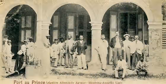 German Haitians — Photo showing some of the staff of the German legation and the Hamburg-Amerika Line agency at Port-au-Prince, Haiti.